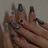 SINHOT French Tip Press on Nails Long Square Fake Nails Blue Chrome Acrylic Nails Glossy Glue on Nails Squoval Artificial Nails Stick on False Nails with Design 24 pcs
