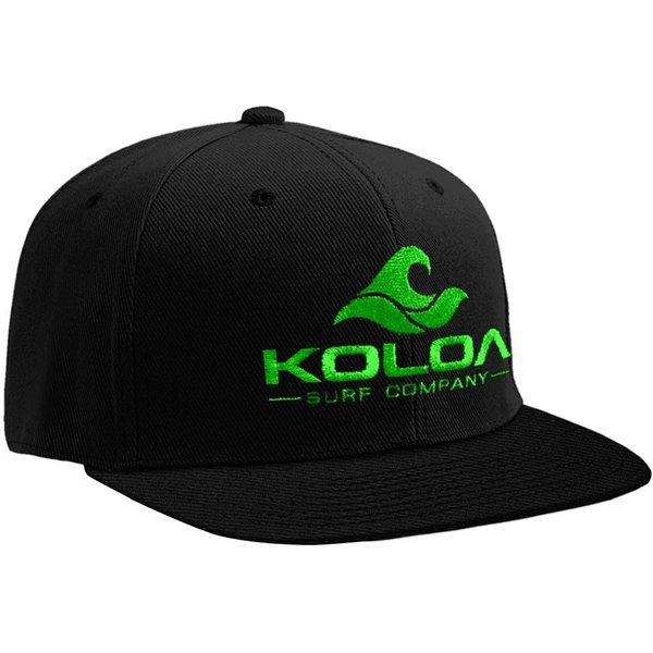 Joe's USA Koloa Surf-Classic Wave Logo Solid Snapback Hats-Black/Green