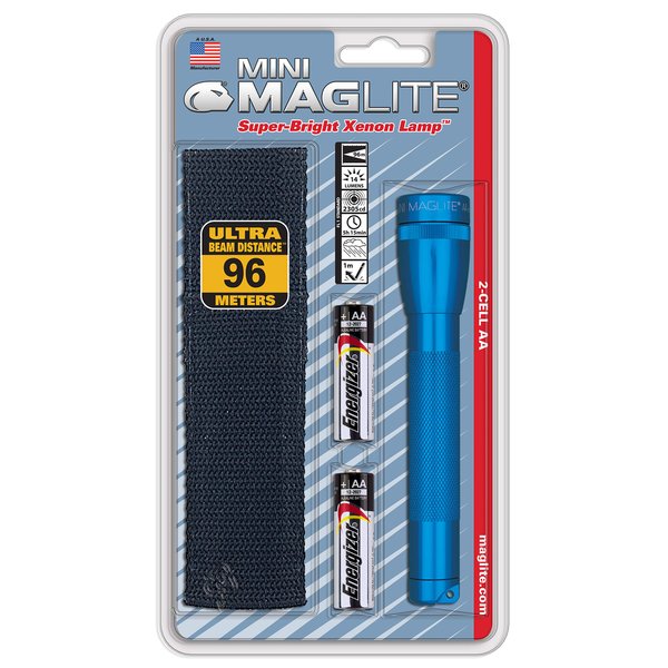 Maglite Mini Incandescent 2-Cell AA Flashlight with Holster, Blue