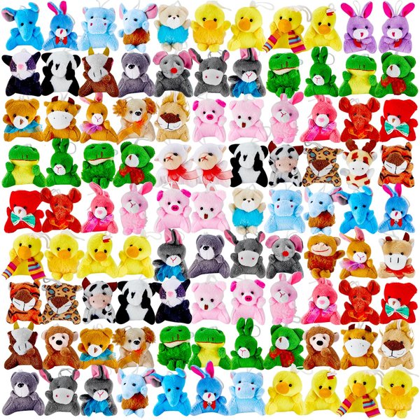 Ribyonten 120 Pack Mini Animal Plush Toy Set,Stuffed Animal Party Favors,Small Animal Bulk Keychain Decoration,Christmas Party Favors,Easter Egg Stuffer,Valentine Exchange Toy,Carnival Prize