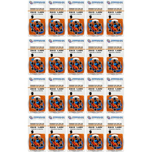 Premium Batteries Size 13 ZA13 P13 PR48 1.45V Zinc Air Hearing Aid Batteries Orange Tab (120 Batteries)