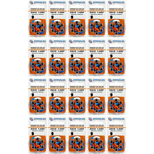Premium Batteries Size 13 ZA13 P13 PR48 1.45V Zinc Air Hearing Aid Batteries Orange Tab (120 Batteries)