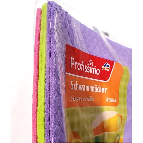 Profissimo Sponge Cloths Imported from Germany - 5 Pack Reusable Cellulose Dishcloths - schwammtücher Absorbent Swedish Hand Towels for Kitchen, Counters & Washing Dishes - Eco Friendly Gift for Home