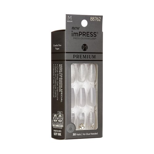 KISS imPRESS No Glue Mani Press On Nails, Premium, Legacy', Gray, Medium Size, Coffin Shape, Includes 30 Nails, Prep Pad, Instructions Sheet, 1 Manicure Stick, 1 Mini File