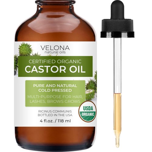 velona USDA Certified Organic Castor Oil - 4 fl oz (With Dropper) | For Hair, Boost Eyelashes, Eyebrows | Cold pressed, Natural Oil USP Grade | Hexane Free
