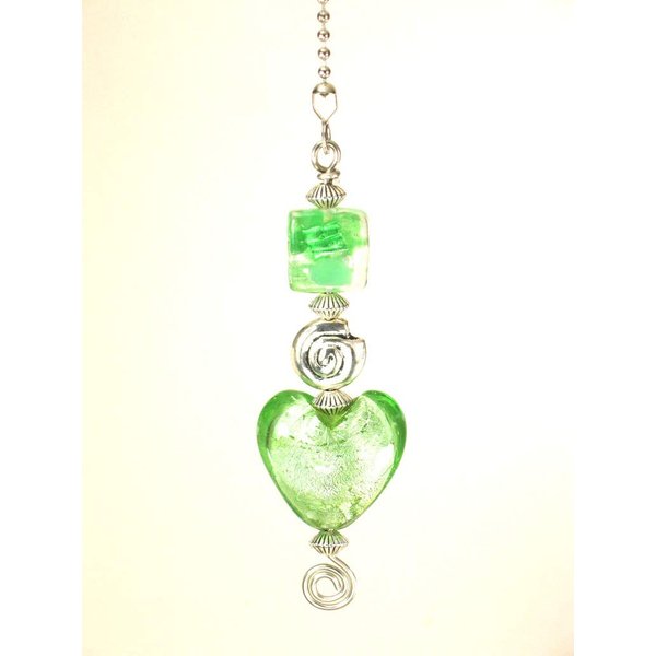 Light Green Modern Art Glass Heart and Swirl Ceiling Fan Pull Chain