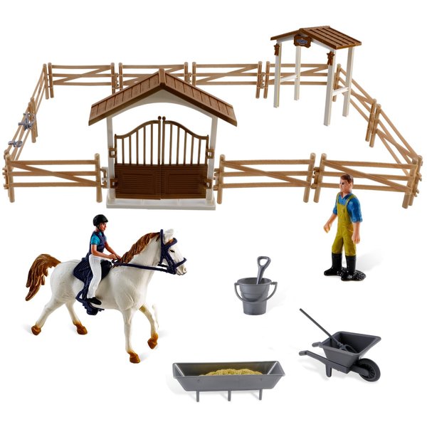 Horse Stable Playset, Horse Toys Set with Rider and Farmer Realistic Farm Animal Figurines and Fence Playset Pretend Play Toys Bithday Horse Gifts for Kids, Toddlers, Boys and Girls 3 Years Old and Up