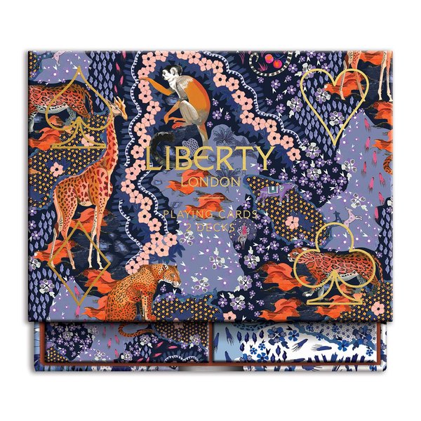 Galison Liberty London Maxine Playing Cards, 2 Decks – Standard Size Playing Cards with Unique Artwork, Sturdy Exterior Drawer Box with Foil-Stamped Art