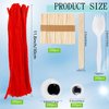 200 Pcs DIY Plastic Creative Fork 200 Pcs Red Pipe Cleaners 200 Pcs Round Wiggle Googly Eyes with Adhesive on Back and 200 Pcs Popsicle Stick for Art Crafts Halloween Birthday Party Favors
