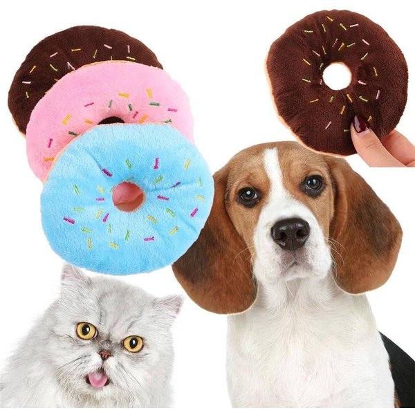 WinldMonmo Blue Donut Shape Plush Pet Toy, Squeaky Squeaking Sound, for Dog and Cat Chew Toy, Pet Teeth Grinding