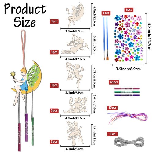 CHGCRAFT 15Set Fairy Painting Wooden Wind Chime Fairy Wind Chime Kit Wooden Arts and Crafts for DIY Paint Art Activity for Party Decoration Birthday Gifts