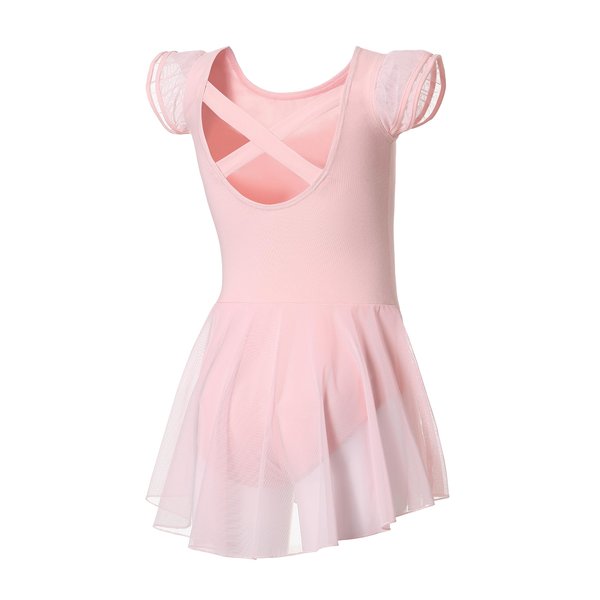 DIPUG Ballet Leotards for Girls Toddler Dance Leotard Flutter Sleeve and Criss-Cross Back Pink Size 4-6