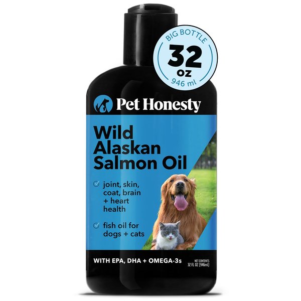Pet Honesty Wild Alaskan Salmon Oil, Omega-3 Fish Oil for Dogs and Cats, Fatty Acids, Salmon Oil for Dogs, Skin and Coat Health, Pure Dog Food Topper, Supports Joints, Brain & Heart Health - 32oz