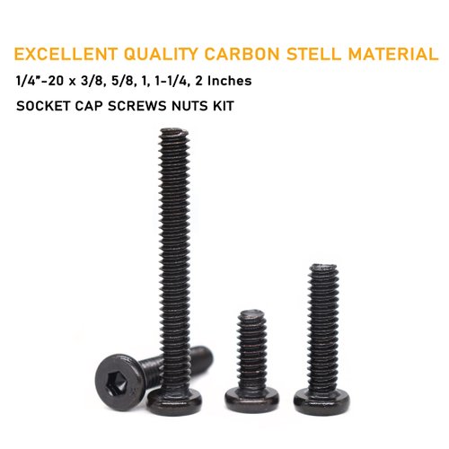 binifiMux 80pcs 1/4"-20 Black Hex Socket Cap Screws and 1/4"-20 Hex Nuts Assortment Kit, 3/8" 5/8" 1" 1-1/4" 2"