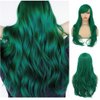 Tseses Green Long Curly Wigs with Bangs for Women Natural Synthetic Heat Resistant Women Daily Halloween Costume Wig