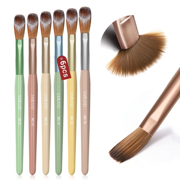 Saviland Acrylic Nail Brush Set: 6PCS Acrylic Nail Brushes for Acrylic Application, Professional Manicure Nail Brushes for Nail Art, Acrylic Powder & Acrylic Nail Kit Home DIY Size 8/10/12/14/16/18