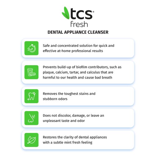 TCS Fresh Dental Appliance Cleaner Set - 6 Month Supply - Professional Strength Concentrated Retainer Cleaner Solution with Soft Bristle Dental Brush