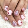 Heart Press on Nails Short Square Fake Nails Petite Pink Valentines Acrylic Nails with Glitter Designs Valentines Day False Nails Cute Wave Point Full Cover Glue on Nails Short Nails for Women 24Pcs