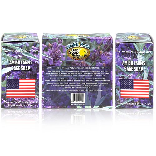 Amish Farms Natural Soap Bar (4 Bars) With Exfoliating Sage, Clean Lavender Scent, Made in USA - Homemade, Handcut, Vegan Face & Body Soap Scrub for Sensitive Skin - No Paraben or SLS