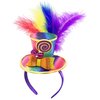 Fikinise Mini Top Hat Headband with Multicolor Feathers for Women Girls Rainbow Feather Headband Top Hat Feather Hair Accessory Rainbow Parade Cosplay Halloween Hat Party (Candy