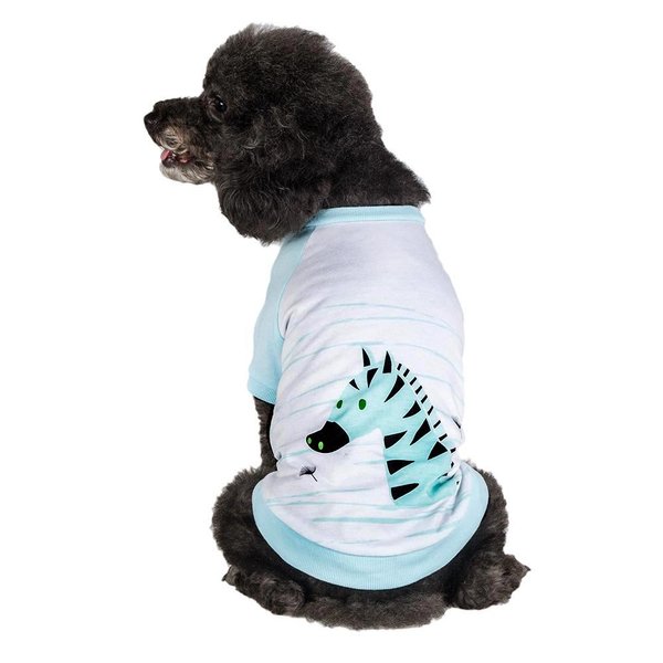 Blueberry Pet Henry The Zebra Cotton Dog T Shirt in Aquamarine, Back Length 10", Pack of 1 Clothes for Dogs