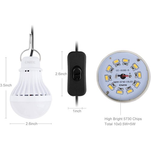 Onite USB LED Light Bulb, 5W Warm White Camping Lantern, Portable Solar Powered Outdoor Light, Essential Hiking Survival Gear, USB Lamp for Backyard, Garage, Van, Tent, and Power Stations