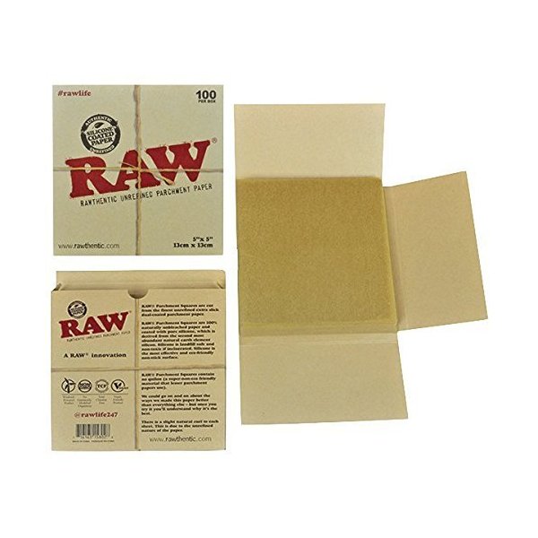 RAW Unrefined Parchment Paper Squares 5" x 5" 100 Sheet Pack