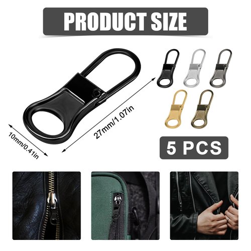 5pcs Zipper Pull Replacement, Detachable Zipper Pulls Zipper Replacement Zipper Repair Kit Zipper Replacement Slider for Jacket Pants Coat Shoes Suitcase Backpack (Mixed Colors)