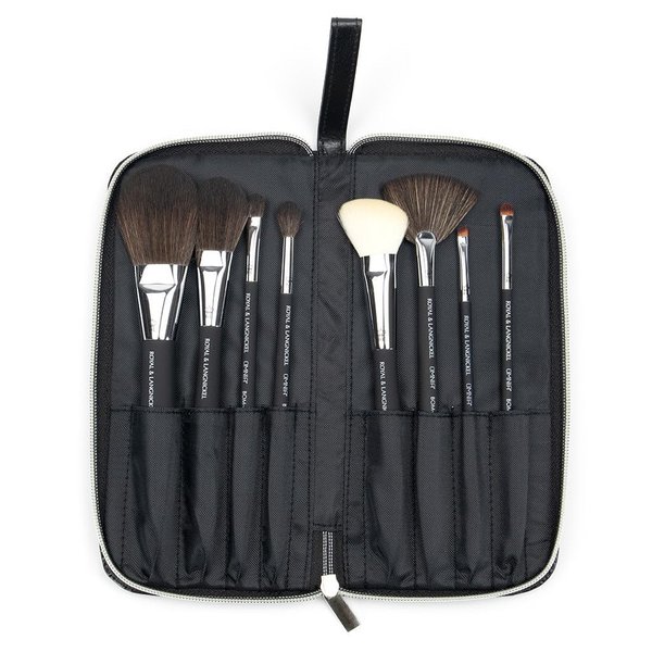 OMNIA Professional 9PC Complete Face Kit with Zip Case - Includes Powder, Blush, Contour, Fan, Shadow, Crease, Brow/Liner, and Lip