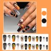 24 Pcs Halloween Press on Nails Medium Coffin Square - SHANRUN Ballerina Fake Nails Press ons Nail Art French Tip Glue on Nails Full Cover Artificial Acrylic False Nails with Ghost Spider Web Design
