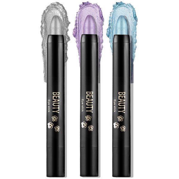 Boobeen 3PCS Cream Eyeshadow Pencil Crayon Waterproof Brightener Stick Shimmer Pen Create Glitter Eye Makeup, Easy to Use
