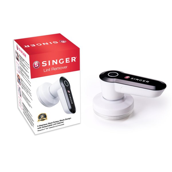 SINGER Compact Fabric Shaver and Lint Remover | Portable, Battery Operated Device with 3 Stainless Steel Blades & Detachable Lint Catcher