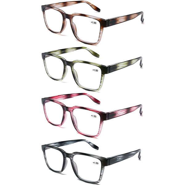 DOOViC 4 Pack Fashion Striped Computer Reading Glasses Blue Light Blocking Anti Eyestrain Spring Hinge Stylish Readers for Women 2.50 Strength