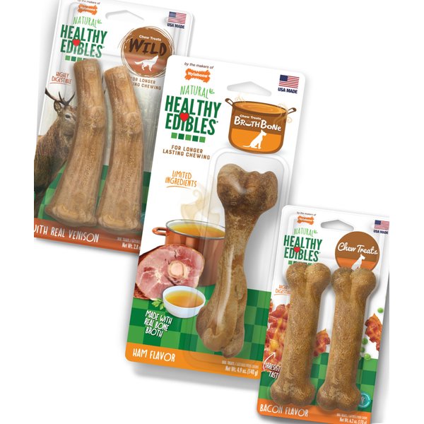 Nylabone Healthy Edibles Natural Dog Chews Long Lasting Ham, Bacon, & Venison Flavor Treats for Dogs, Medium (5 Count)