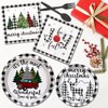 144Pcs Buffalo Plaid Christmas Decorations Christmas Party Supplies Tableware Set Christmas Buffalo Plaid Decorations Christmas Plates and Napkins for Christmas Party Decorations