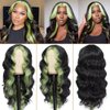 msloosily Highlight Synthetic Body Wave Wig Green Skunk Stripe Wig Synthetic Lace Front Wigs For Black Women 22inch Black And Green Wig Middle Part Wigs Fake Scalp Wavy Wig