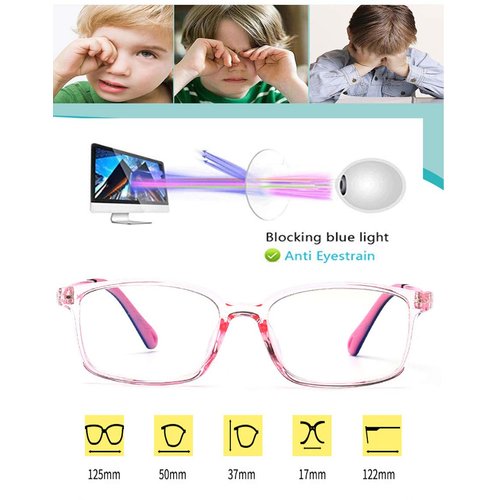 FOURCHEN Blue Light Glasses for Kids Anti Glare & Eye Strain Glasses Computer TV Phone Tablets UV Protection Glasses (Clear Pink)