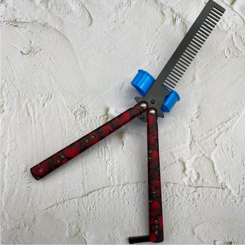 Grooming Comb, Butterfly Practice Trainer Designed, Portable Training Practice Hair Comb,Easy to Practice Flipping (Red)