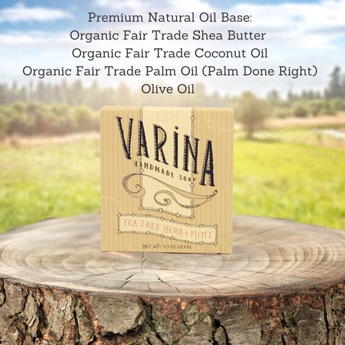 Varina Organic Tea Tree Herb and Mint Bar Soap - Gentle Cleansing for Sensitive Skin, Herbal and Mint - 3 Pack