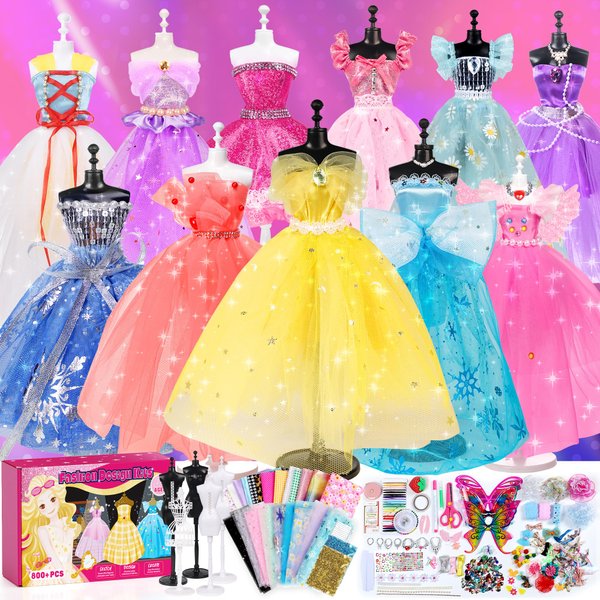 YEETIN Fashion Designer Kits for Girls Ages 6+, 800+Pcs Kids Sewing Kits, Arts & Crafts Set, Doll Clothes Making, Learn to Sew Gifts for Birthday
