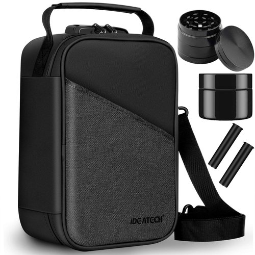 IDEATECH Smell Proof Bag Stash Box, Smell Proof Containers with Combo Lock, Odorless Travel Storage Bag, Home Organizer Case Lock Box with Accessories, Smell Proof Box Gift for Women/Men (Black)