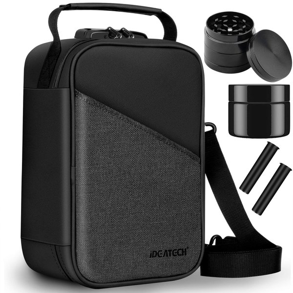 IDEATECH Smell Proof Bag Stash Box, Smell Proof Containers with Combo Lock, Odorless Travel Storage Bag, Home Organizer Case Lock Box with Accessories, Smell Proof Box Gift for Women/Men (Black)