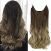 OMGREAET Brown Ombre Hair Extensions Light Brown to Light Blonde Wavy Curly Synthetic Hair Piece Invisible Wire Long 18Inch 4.2 Oz for Women Heat Friendly Fiber No Clip