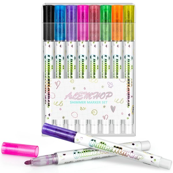 ALEMHOP Shimmer Markers Outline Pens - Easter Basket Stuffers, Metallic Markers Drawing Kit Fun Pens Easter Gifts Art Supplies for Teens Kids, School Supplies, Gifts for Teen Gifts Trendy Stuff