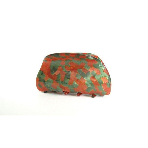 Shimmering rust red and green acrylic hair claw clip