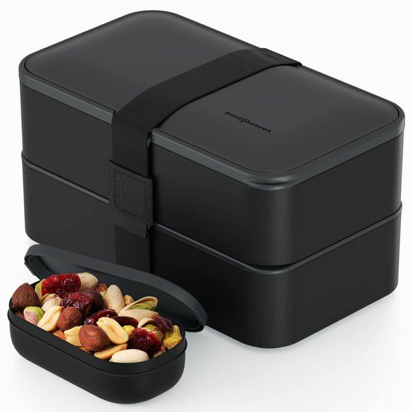 Bentoheaven Premium Bento Box Adult Lunch Box with Compartments for Women & Men, Set of Utensil & Chopsticks & Dip Container, Cute Japanese Kids Bento Lunch Box, Microwavable (Outer Space)