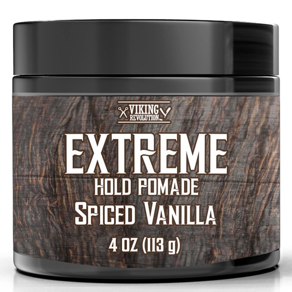 Viking Revolution Spiced Vanilla Hair Pomade for Men - Extreme Hold Hair Gel for Men Water Based - Mens Pomade Extra Firm Mens Hair Pomade Strong Hold - High Shine Mens Hair Cream (4oz)