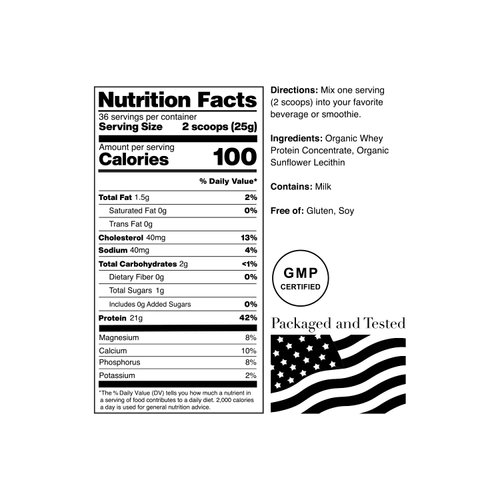 NorCal Organic Unflavored Whey Protein - 2lbs Bulk | 100% Grass-Fed, USDA Certified | Pure, Clean Protein Sourced from Northern California Family Farms