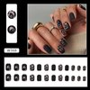 Press on Nails Short with Leopard Designs, 24Pcs Full Cover Reusable False Nails with Glue, Artificial Square Fingernails Acrylic Fake Nails for Women, Girls Stick on Nails with Charm Decorations