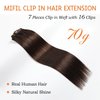 MIFIL Hair Extensions Real Human Hair Dark Brown Human Hair Extensions 16 inch 70g Hair Extensions Clip in Human Hair Straight Remy Real Hair Clip in Extensions (16inch,7pcs,70g)